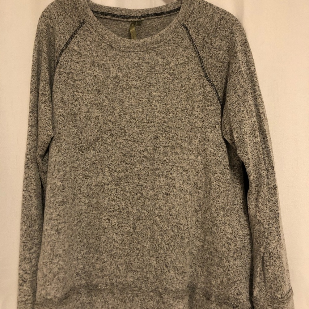 Gray long-sleeve with black pads on the elbows